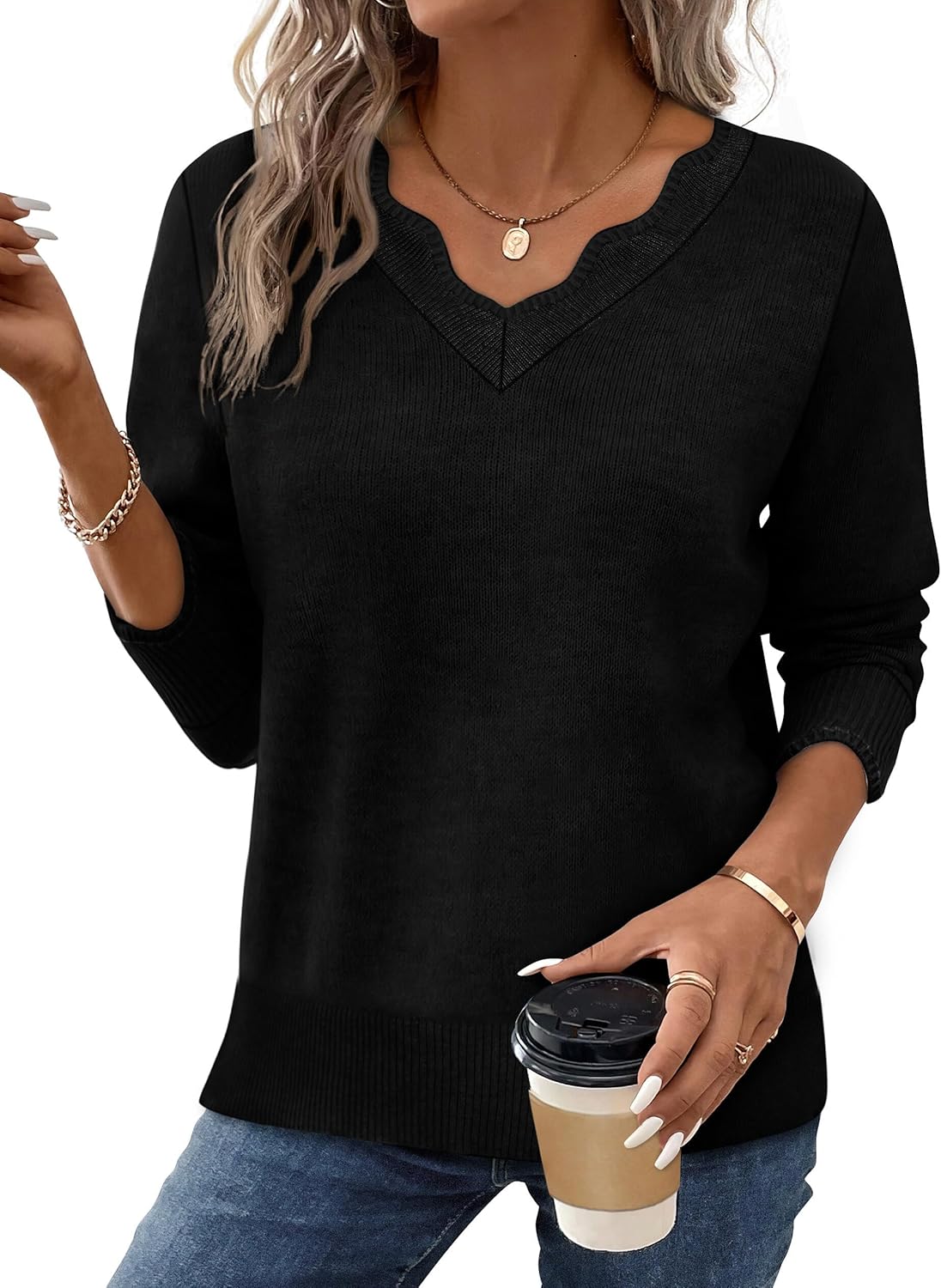 ✨Womens Cozy Lightweight V Neck Sweaters Pullover