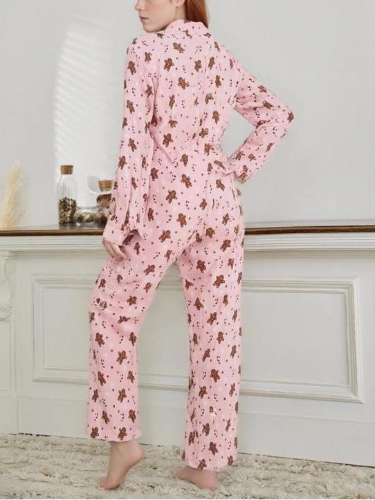 ✨Women‘s Casual Gingerbread Print Christmas 2 Piece Pajamas Set