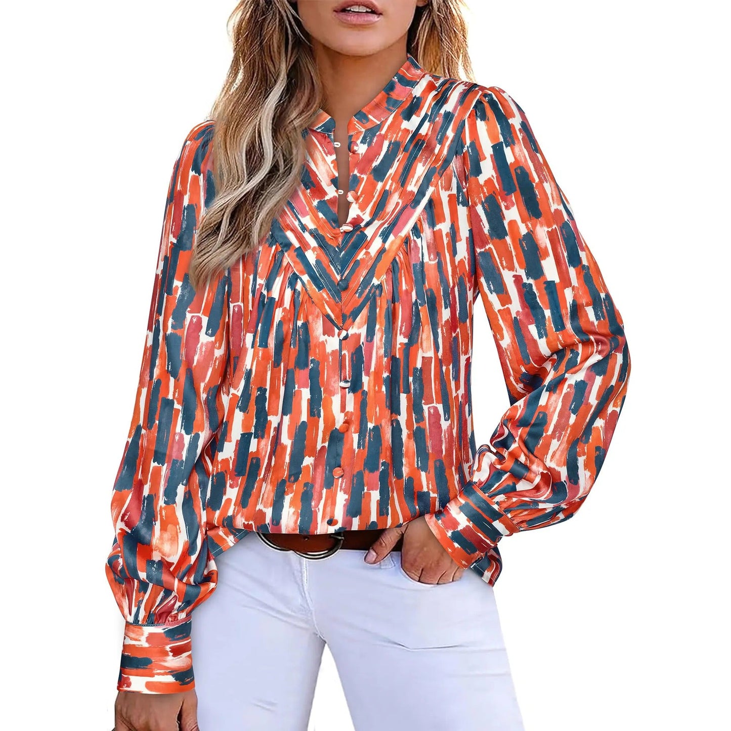 Women's Boho Floral V-Neck Half Button Down Blouse