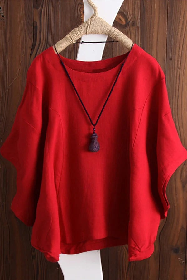 ✨Women's Cotton Tops Solid Color Batwing Short Sleeve Oversized T-Shirt