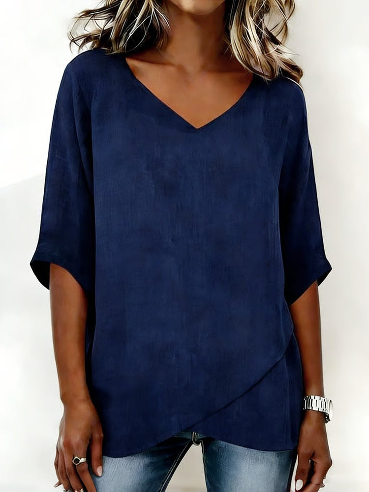 Women's V-Neck Irregular Hem Top