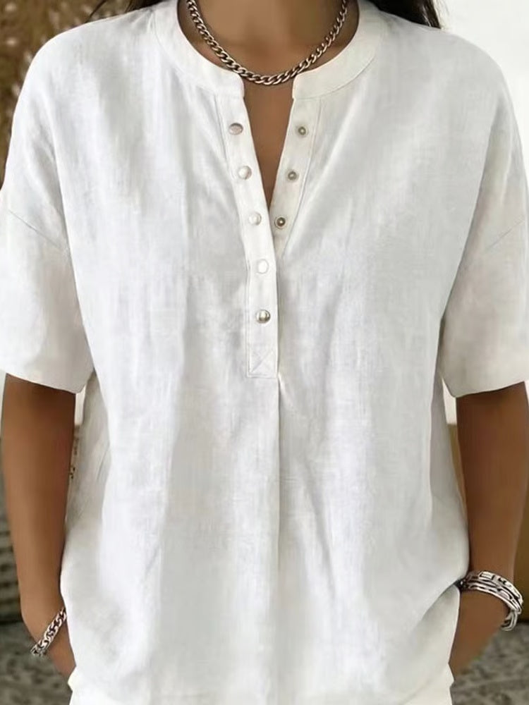 Women's Henley Neck Half-Button Casual Blouse