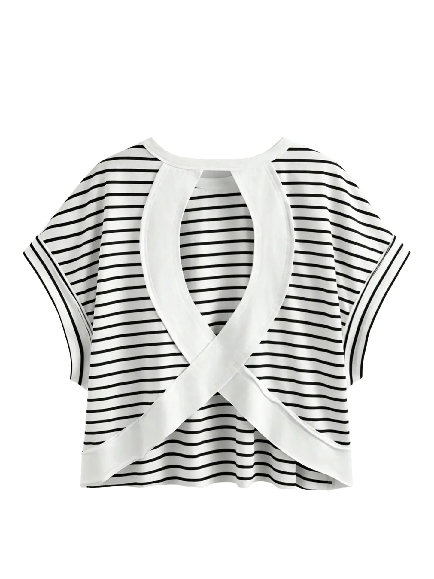 Polka Dot & Striped Cross Back Cutout Cropped Tee
