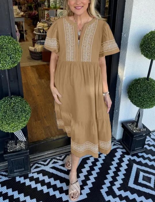 ✨2025 V-Neck layered Boho Maxi Dress With Pockets