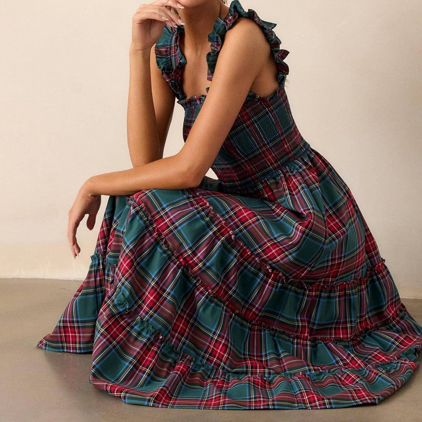 Women’s Sleeveless Plaid Ruffle A-Line Dress