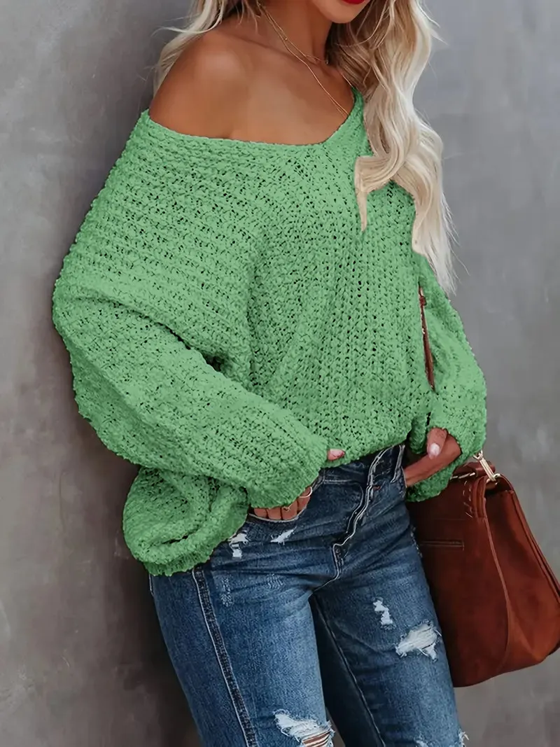 ⏰Hot Sale-Women's Off-the-Shoulder Sweater Loose Lightweight Pullover Top
