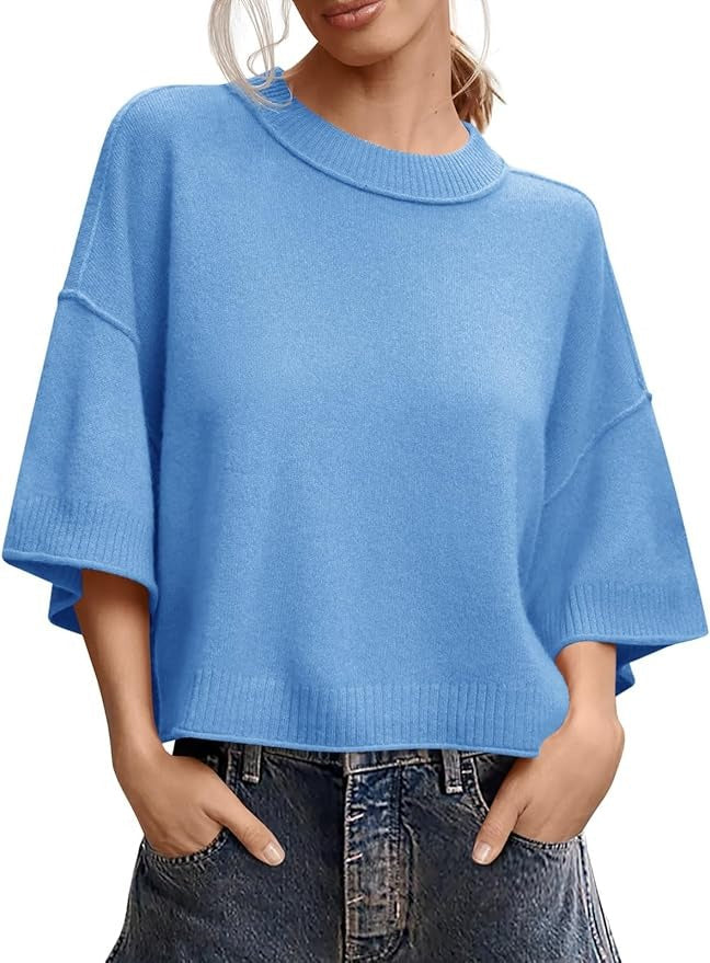 Womens Short Sleeve Sweater Summer Oversized Lightweight Knit Tops