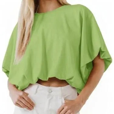 Women's Summer Crewneck Crop Tops Short Sleeve Casual Loose Cropped T Shirts