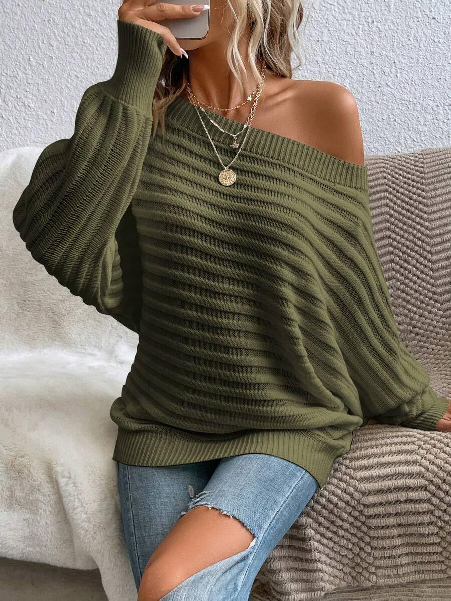 Limited time sale🔥Women's Bat Sleeve Off-shoulder Sweater Casual Knit Top