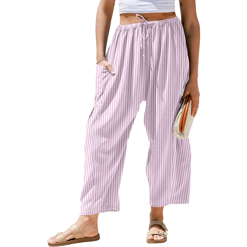 Drawstring Striped Wide Leg Pants With Side Pockets
