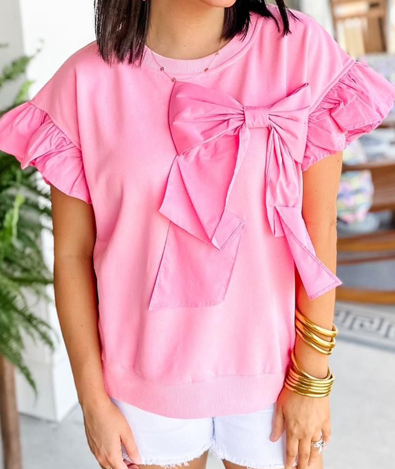 Hot Sale Contrast Ribbon Bow Ruffle Sleeve Top(BUY TWO FREE SHIPPING!!)