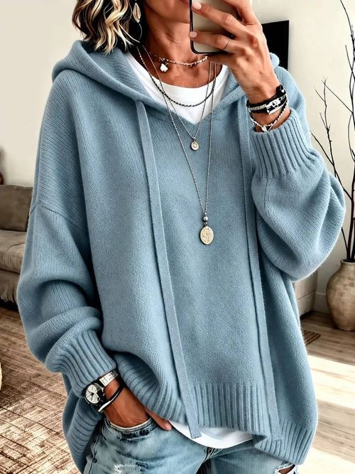 Vintage Oversized Casual Dropped Shoulder Lantern Sleeve Hooded Sweater