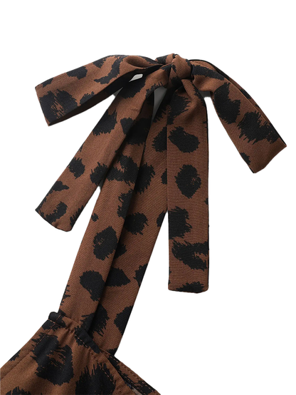 Casual Loose Fit Leopard Overalls Lightweight Wide Leg Jumpsuit With Pockets