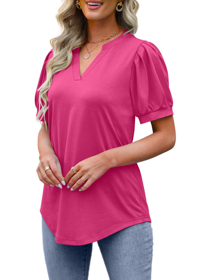 ✨Women's Pleated Puff Sleeve V Neck Tunic Tops