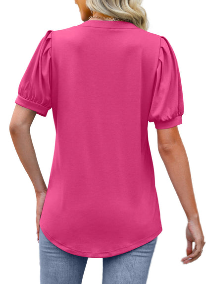 ✨Women's Pleated Puff Sleeve V Neck Tunic Tops