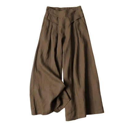 ⏰Hot Sale-Women's Cotton Linen Culottes Pants Elastic Waist Wide Leg Palazzo Trousers