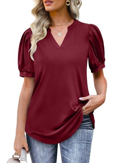 ✨Women's Pleated Puff Sleeve V Neck Tunic Tops
