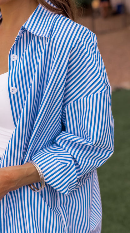 HOT SALE Striped Dropped Shoulder Shirt and Shorts Set