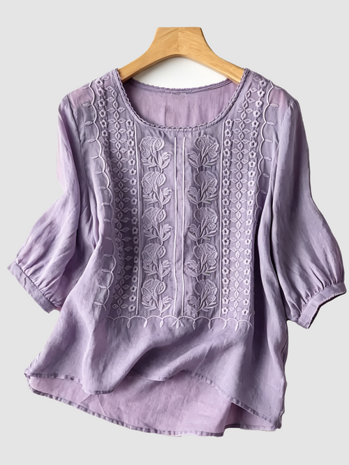 Women's Vintage Embroidered Round Neck Blouse