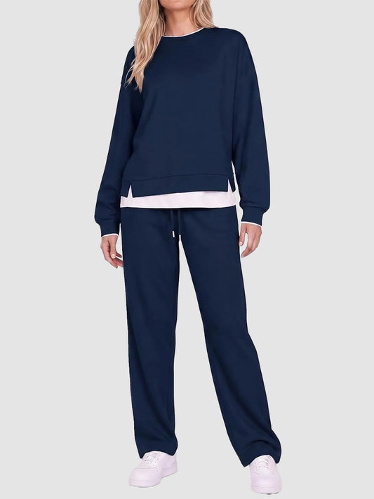 Women Fake Layered Crewneck Top And Jogger Pants Set