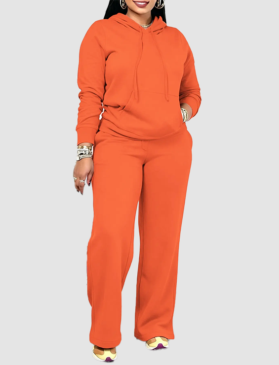 Women Solid Hooded Two Piece Outfit With Pockets