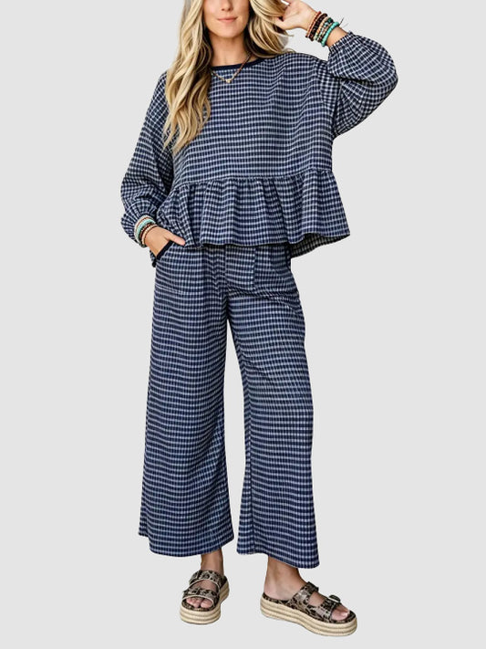 Women Gingham Ruffle Two Piece Outfit Set