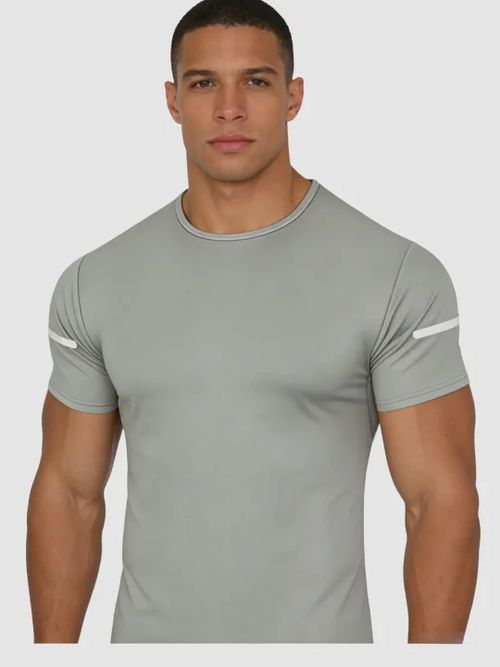 Men Reflective Stripe Crew Neck Workout Running Short Sleeve T Shirt