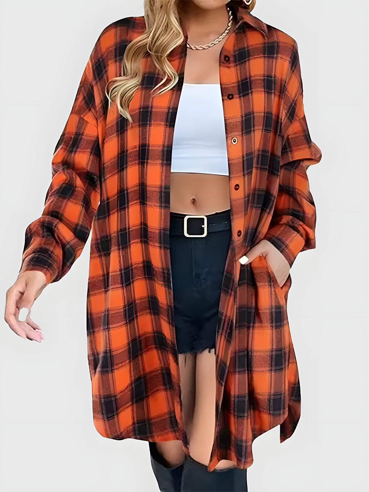✨Women's Button Down Flannel Shirts Plaid Shacket  Collared Long Jacket Coats