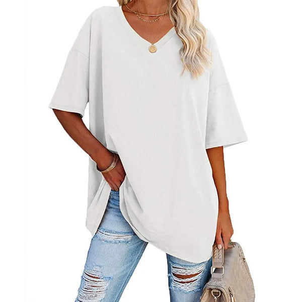 Women's Summer Half Sleeve Casual Loose Fit Cotton Tunic T-shirt