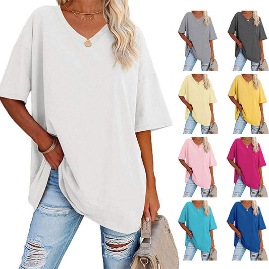 Women's Summer Half Sleeve Casual Loose Fit Cotton Tunic T-shirt