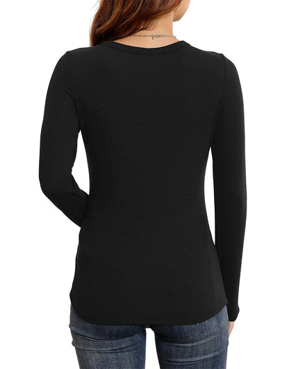 Women's Long Sleeve Stretch Slim Round Neck Ribbed Basic Shirts