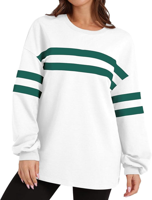 ✨Striped Oversized Sweatshirt Crewneck Long Sleeve Tops Casual Tunic Pullover