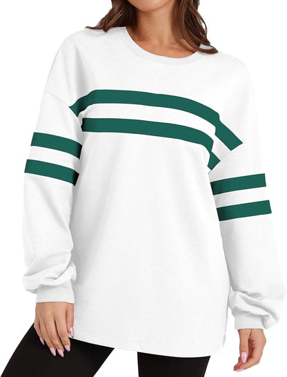✨Striped Oversized Sweatshirt Crewneck Long Sleeve Tops Casual Tunic Pullover