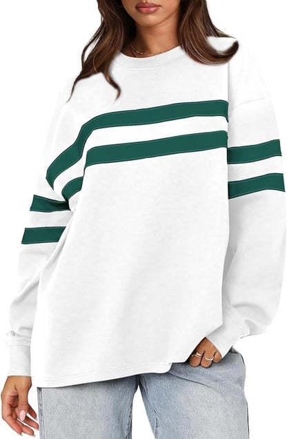 ✨Striped Oversized Sweatshirt Crewneck Long Sleeve Tops Casual Tunic Pullover