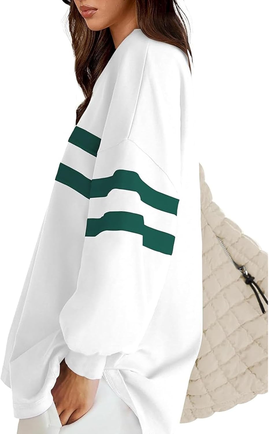 ✨Striped Oversized Sweatshirt Crewneck Long Sleeve Tops Casual Tunic Pullover