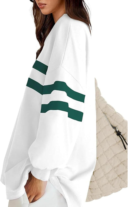 ✨Striped Oversized Sweatshirt Crewneck Long Sleeve Tops Casual Tunic Pullover