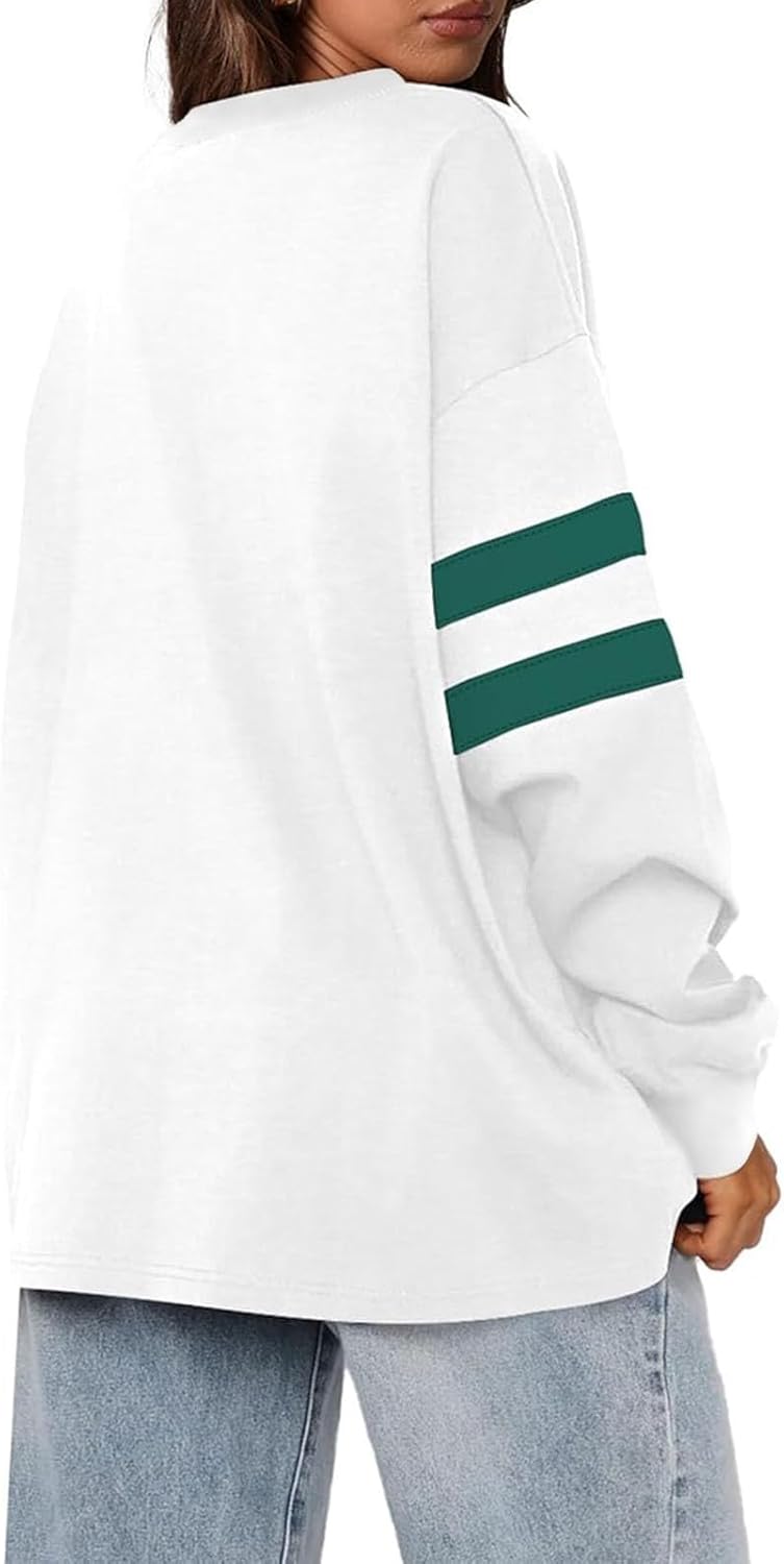 ✨Striped Oversized Sweatshirt Crewneck Long Sleeve Tops Casual Tunic Pullover