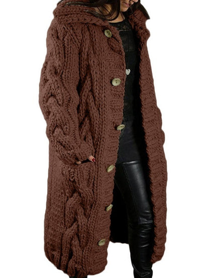 Women’s Hooded Cable Knit Long Cardigan