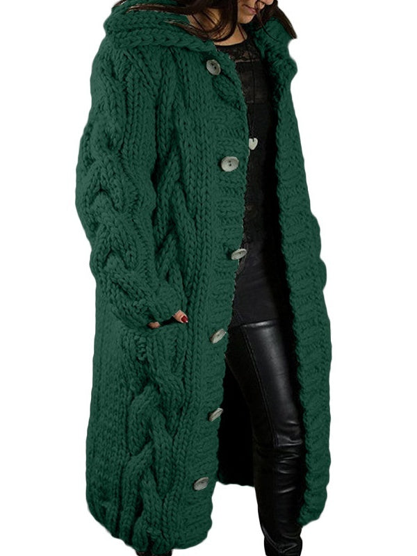 Women’s Hooded Cable Knit Long Cardigan