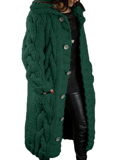 Women’s Hooded Cable Knit Long Cardigan