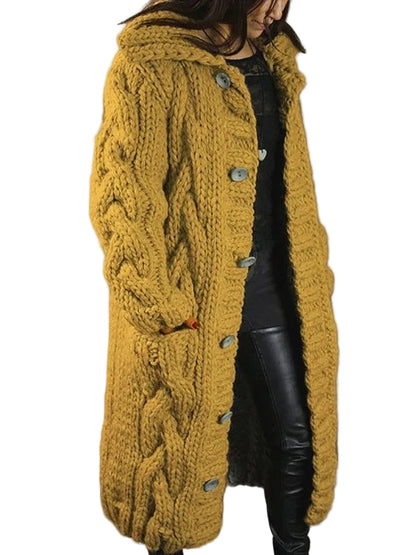 Women’s Hooded Cable Knit Long Cardigan