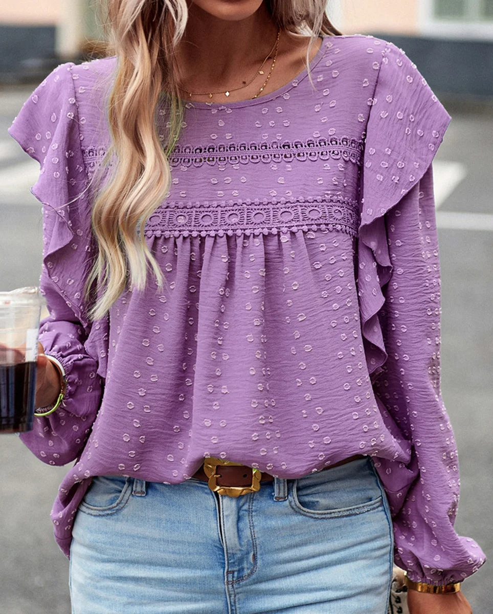 Women's Swiss Polka Dot Babydoll Top With Ruffles