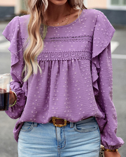 Women's Swiss Polka Dot Babydoll Top With Ruffles