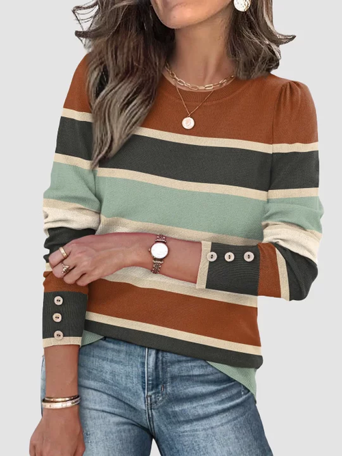 Chic Versatile Long‑Sleeve Pullover ✨ Elegant Button Cuff Detail For Dressy‑Casual Looks