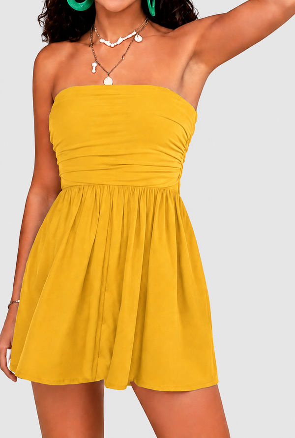 Women Summer Casual Strapless Tube Top Romper Jumpsuit