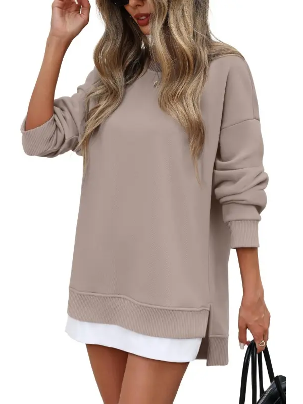 Fall Casual Long Sleeve Side Slit Tunic Top