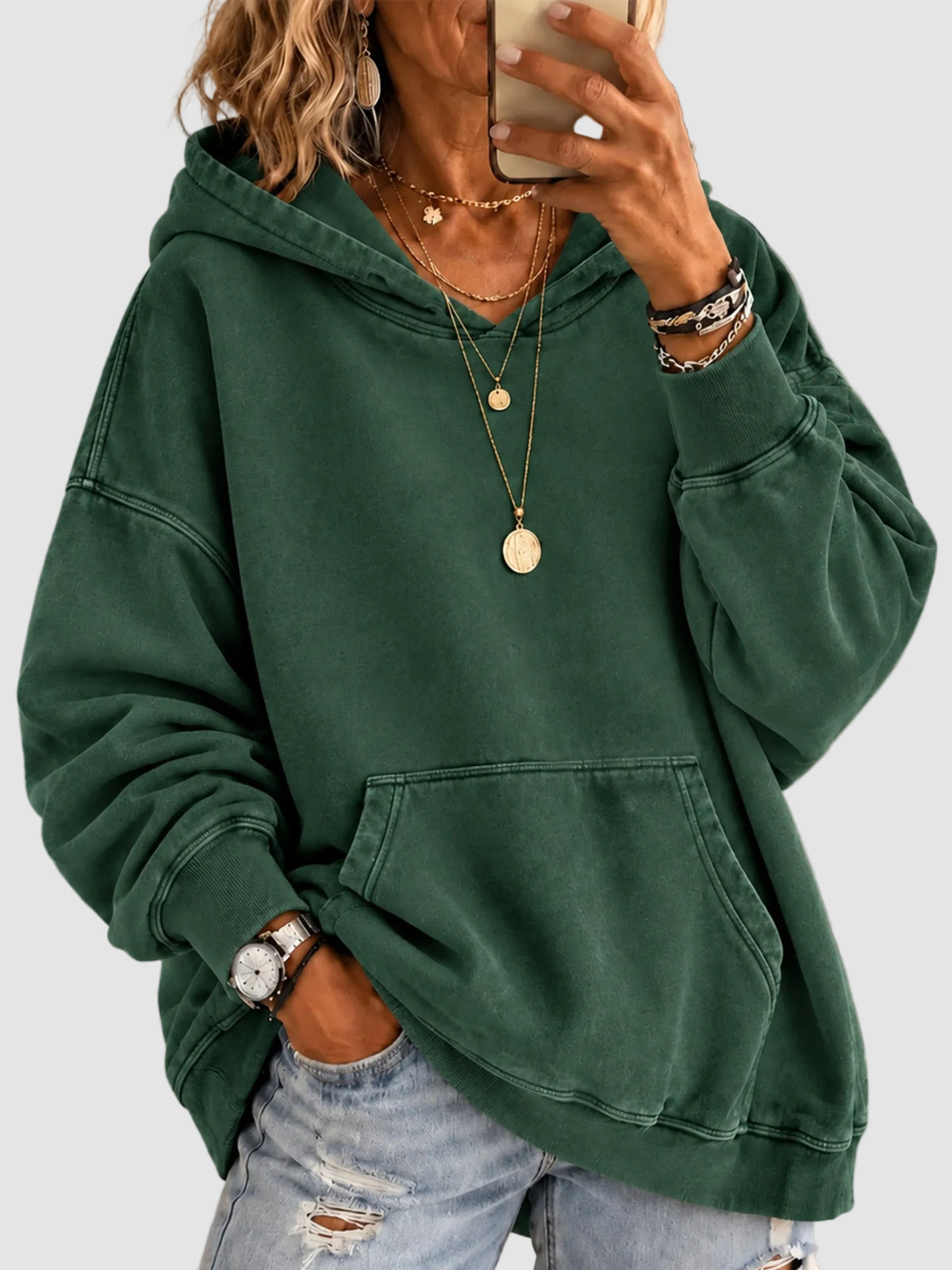 🎀Vintage Washed Oversized Hoodie, No Drawstring