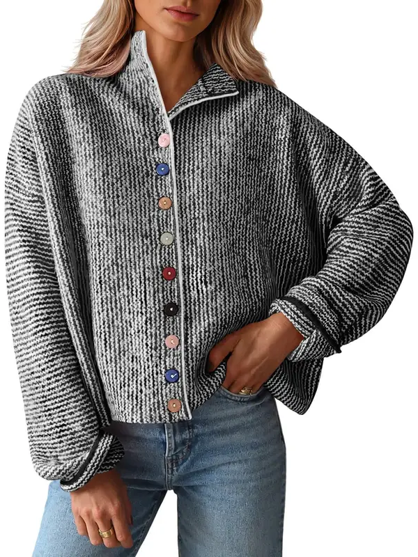 Womens Stand Collar Colorful Button Fall Cardigan