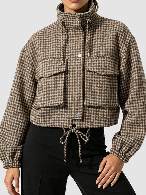 Retro Plaid Stand Collar Short Jacket