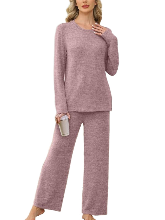 Women Two Piece Lounge Set With Drawstring Waist And Side Pockets